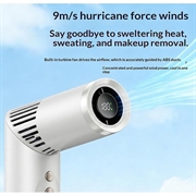 Mini Lipstick-Shaped Handheld Fan with Digital Display and LED Light - White