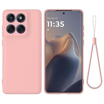 Motorola Edge 60 Pro Liquid Silicone Case with Hand Strap - Pink
