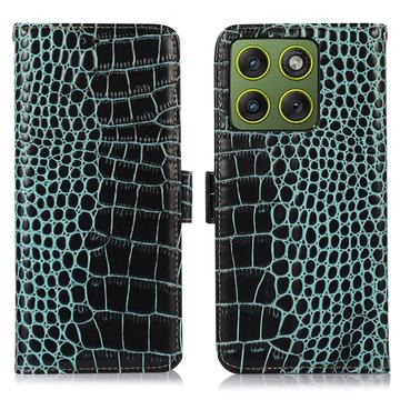 Motorola Edge 70 Crocodile Series Wallet Leather Case with RFID - Green