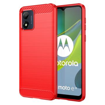 Motorola Moto E13 Brushed TPU Case - Carbon Fiber - Red