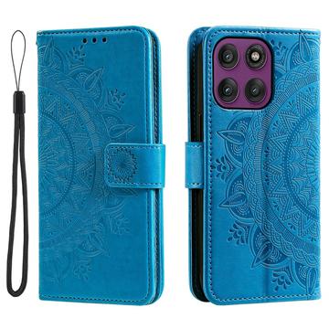 Motorola Moto G37/G47 Mandala Wallet Case with Wrist Strap - Blue