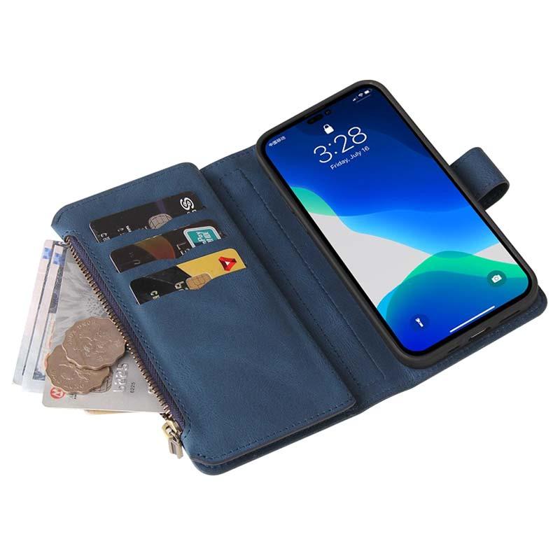 BRAND SET Custodia Portafoglio In Pelle PU Per IPhone 14 Pro Max – Flip Cover Con Slot Carte E Funzione Stand, Colore Blu