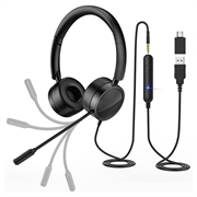 NEW BEE H360 Telephone Headset On Ear 3.5mm / USB Wired Noise Cancelling Microphone with Mic for Computer PC Laptop Stereo