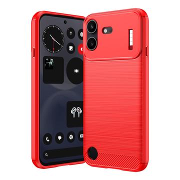 Nothing Phone (4b) Brushed TPU Case - Carbon Fiber - Red