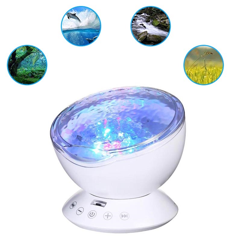 Ocean Wave Projector with Colorful LED Night Light White
