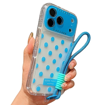 iPhone 17 Pro Max PC / TPU Cover with Lens Film / Strap - Polka Dot - Sky Blue