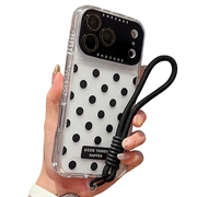 iPhone 17 Pro/18 Pro PC / TPU Cover with Lens Film & Strap - Polka Dot - Black