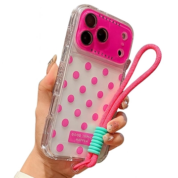iPhone 17 Pro PC / TPU Cover with Lens Film / Strap - Polka Dot - Hot Pink