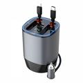 PT-17 PD 100W Car Charger with Retractable Lightning/USB-C Cables, Voltage Display and Air Freshener - Grey