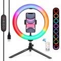 PULUZ 10" 26cm Marquee LED RGBWW Light + Desktop Tripod Mount 168 LED Dual-color Temperature Dimmable Ring Lights with Tripod & Remote Control & Phone Clamp