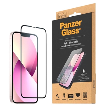 iPhone 13 Mini PanzerGlass AntiBacterial Tempered Glass Screen Protector - Case Friendly - Black Edge