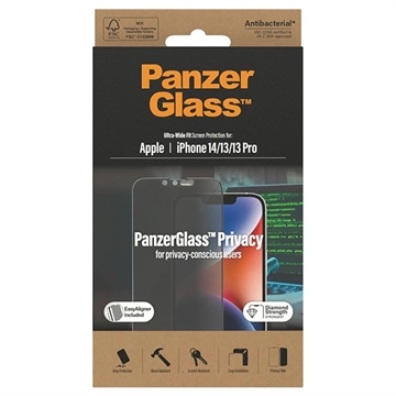 iPhone 13/13 Pro/14 PanzerGlass Ultra-Wide Fit Privacy EasyAligner Screen Protector - Black Edge