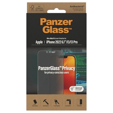 PanzerGlass Ultra-Wide Fit Privacy iPhone 13/13 Pro/14 Screen Protector - Black