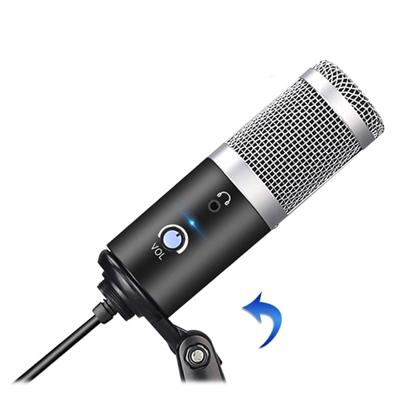 Black Basics Professional USB Condenser Microphone with Volume Control and OLED Screen Renewed 