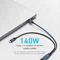 QGEEM CC0082 Braided USB-C to Dual USB-C Fast Charging Cable - 140W, 1.2m - Black