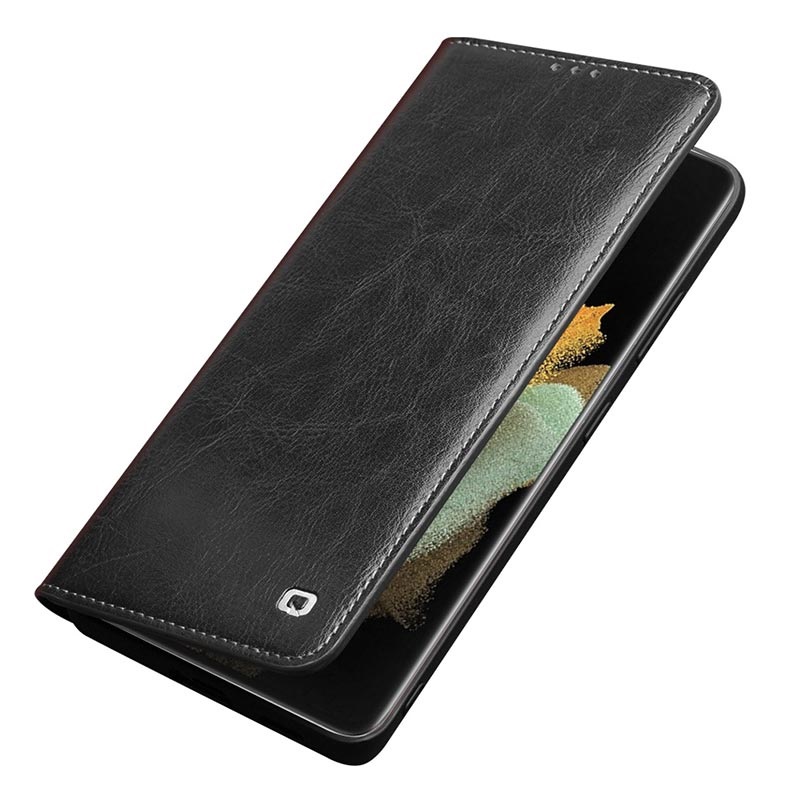 Qialino Classic Samsung Galaxy S21 Ultra 5G Wallet Leather Case Black