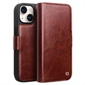 iPhone 15 Qialino Classic Wallet Leather Case - Dark Brown