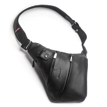 Qialino Genuine Leather Crossbody Chest Bag - Black