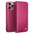 Qialino iPhone 15 Pro Max Wallet Leather Case - Crocodile - Hot Pink