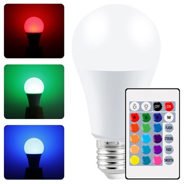 RGB LED Light Bulb with Remote Control - 10W, E27 - White