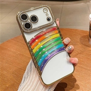 iPhone 17 Pro Max Rainbow Quicksand Hybrid Case with Rhinestone Camera Decor - Gold