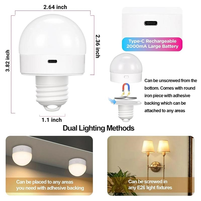 USB Rechargeable E27 LED Light Bulb With Remote – Dimmable, 15W 30000hrs, Warm White 2700-3500K