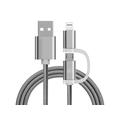 Reekin 2-in-1 Braided Cable - MicroUSB & Lightning - 1m - Silver