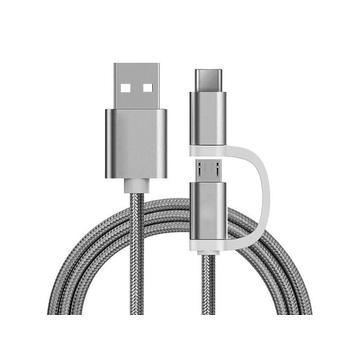 Reekin 2-in-1 Braided Cable - MicroUSB & USB-C - 1m - Silver