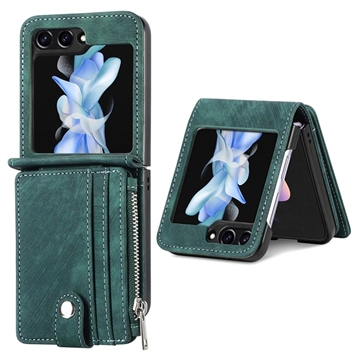 Samsung Galaxy Z Flip5 Retro Coated Case with Wallet - Green