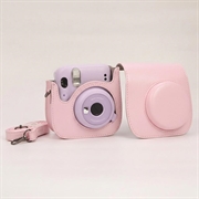 Fujifilm Instax Mini 12/11/9/8 Retro Leather Camera Case with Shoulder Strap - Pink
