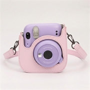 Fujifilm Instax Mini 12/11/9/8 Retro Leather Camera Case with Shoulder Strap - Pink