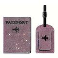 Rhinestone Passport Holder & Luggage Tag Set - Pink