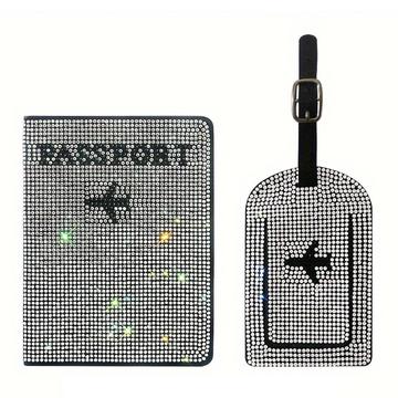 Rhinestone Passport Holder & Luggage Tag Set - White