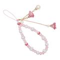 Rose Flower Charms Crystal Bead Phone Strap - Pink