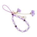 Rose Flower Charms Crystal Bead Phone Strap - Purple