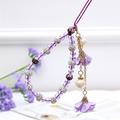 Rose Flower Charms Crystal Bead Phone Strap - Purple