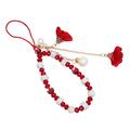 Rose Flower Charms Crystal Bead Phone Strap - Red