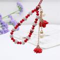 Rose Flower Charms Crystal Bead Phone Strap - Red