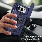 iPhone Fold Rotary Ring Hybrid Case with Camera Shield - Blue