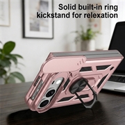 iPhone Fold Rotary Ring Hybrid Case with Camera Shield - Rose Gold