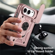 iPhone Fold Rotary Ring Hybrid Case with Camera Shield - Rose Gold
