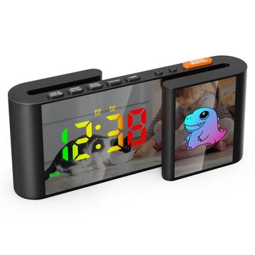 S-Shape RGB Cartoon Animal Dual Screen Alarm Clock for Kids - Black / Dino