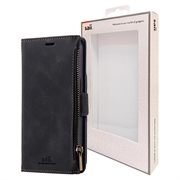 Saii Zipper iPhone 13 Pro Max Wallet Case with Strap - Black