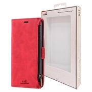 Saii Zipper iPhone 13 Wallet Case with Strap - Red