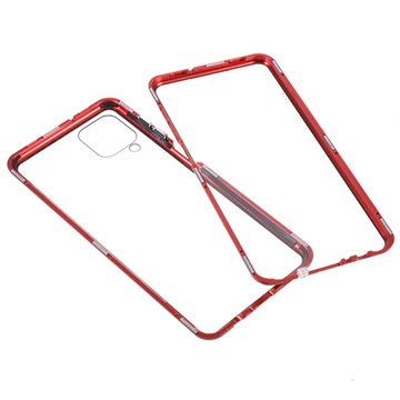 Samsung Galaxy A12 Magnetic Case with Tempered Glass - Red