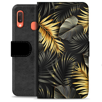 Samsung Galaxy A20e Premium Wallet Case - Golden Leaves