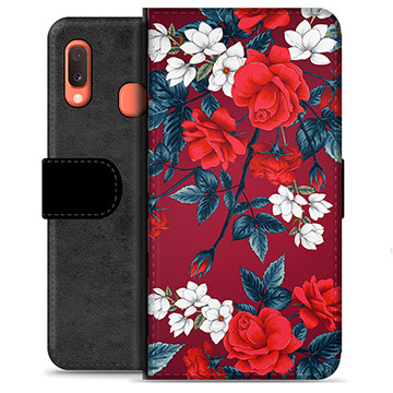 Samsung Galaxy A20e Premium Wallet Case - Vintage Flowers