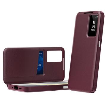Samsung Galaxy A27 Smart Clear View Flip Case with Card Slot - Wine Red