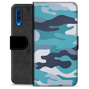 Samsung Galaxy A50 Premium Wallet Case - Blue Camouflage