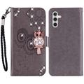 Samsung Galaxy A55 Owl Rhinestone Wallet Case - Grey